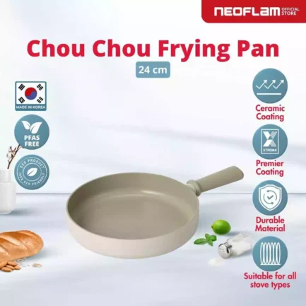 NEOFLAM CHOU CHOU Forged Frying Pan Beige 24CM - Wajan Teflon Anti Lengket & Tahan Gores Ceramic Coating