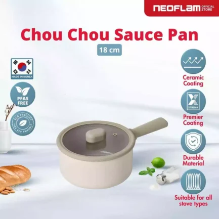 NEOFLAM CHOU CHOU Forged Sauce Pan Beige 18 CM - Panci Saus Anti Lengket & Tahan Gores Ceramic Coating