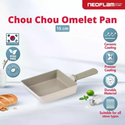 NEOFLAM CHOU CHOU Forged Omelet Pan Beige15CM - Egg Pan Wajan Tamagoyaki Anti Lengket & Tahan Gores Ceramic Coating